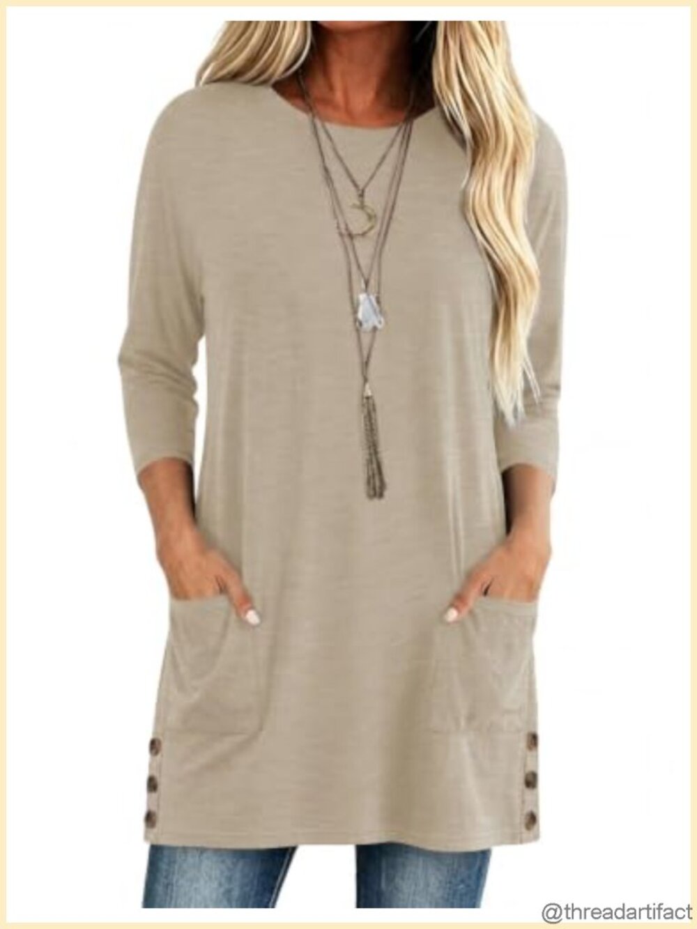 Women's Loose Fit 3/4 Sleeve Tunic Top Rayon Blend V Neck Long Shirt